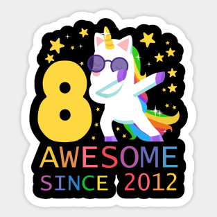 8 Years Old 8th Birthday Unicorn Dabbing Shirt Girl Party Sticker